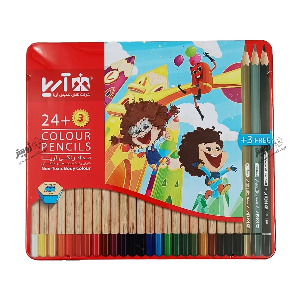 مداد رنگی24+3 رنگ فلزی آریا